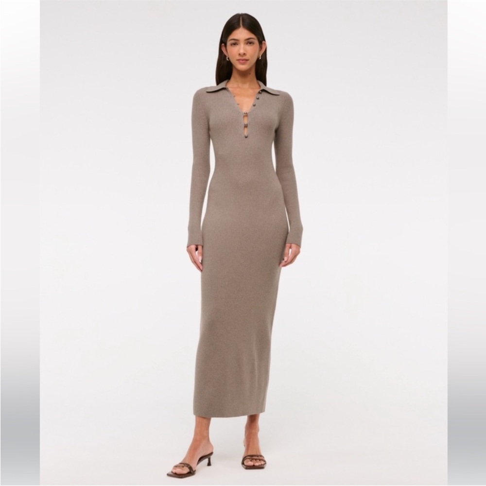 Abercrombie & Fitch Long-Sleeve Collared Midi Sweater Dress